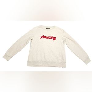 Banana Republic Women Heather Gray Red Graphic Long Sleeve Fleece Sweatshirt S